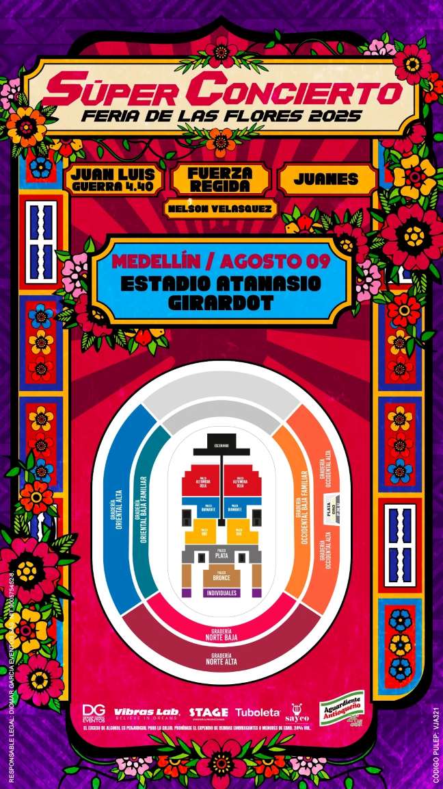 Distribución localidades estadio Atanasio Girardot Feria de las flores 2025