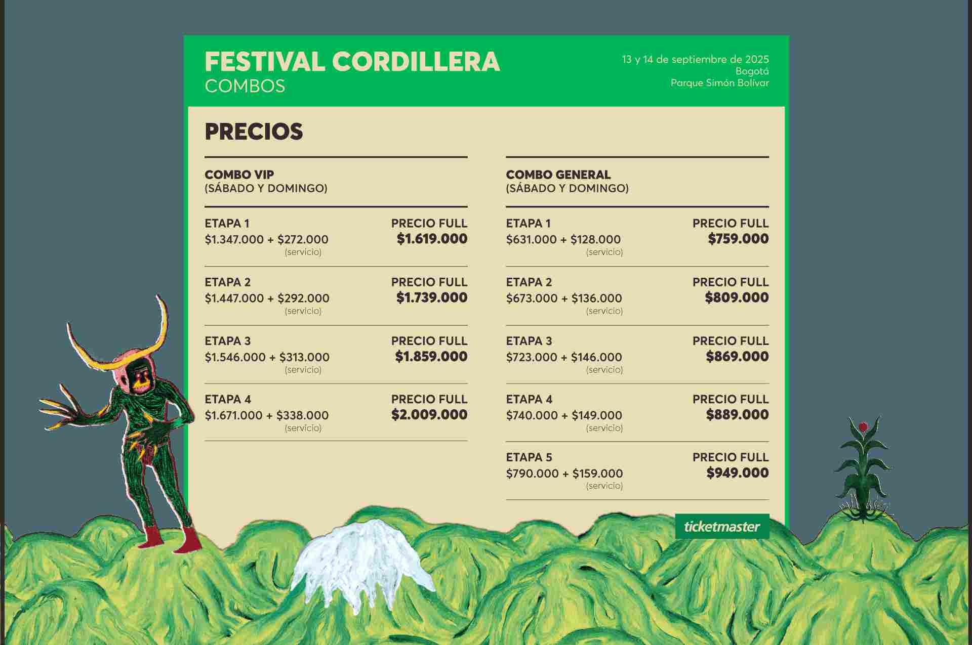 Precios festival cordillera combos 2025