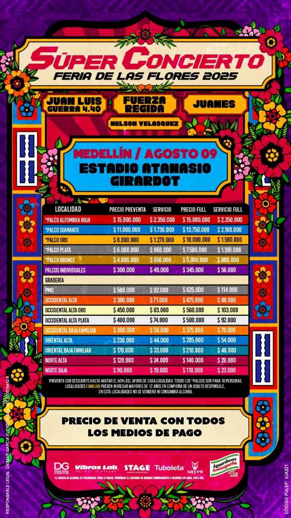 Precios super concierto Feria de las flores 2025
