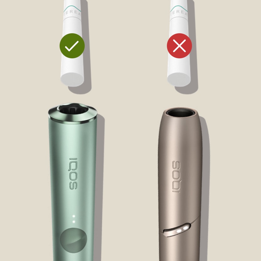 Dispisitivo IQOS ILUMA con terea siendo coparado con un dispositivo IQOS 3 DUO el cual no debe ser usado con TEREA