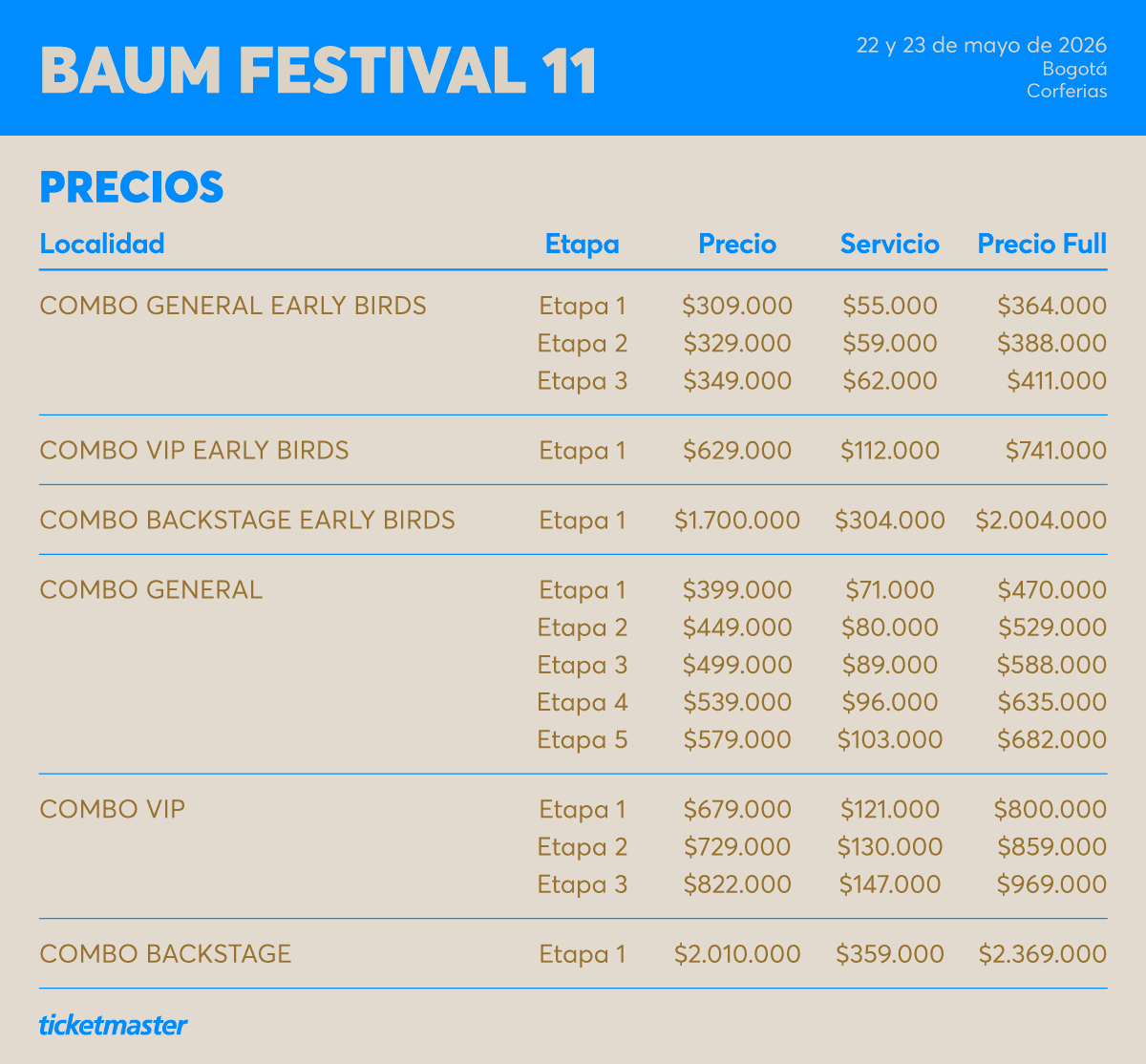 Precios boletería Baum Festival 2026